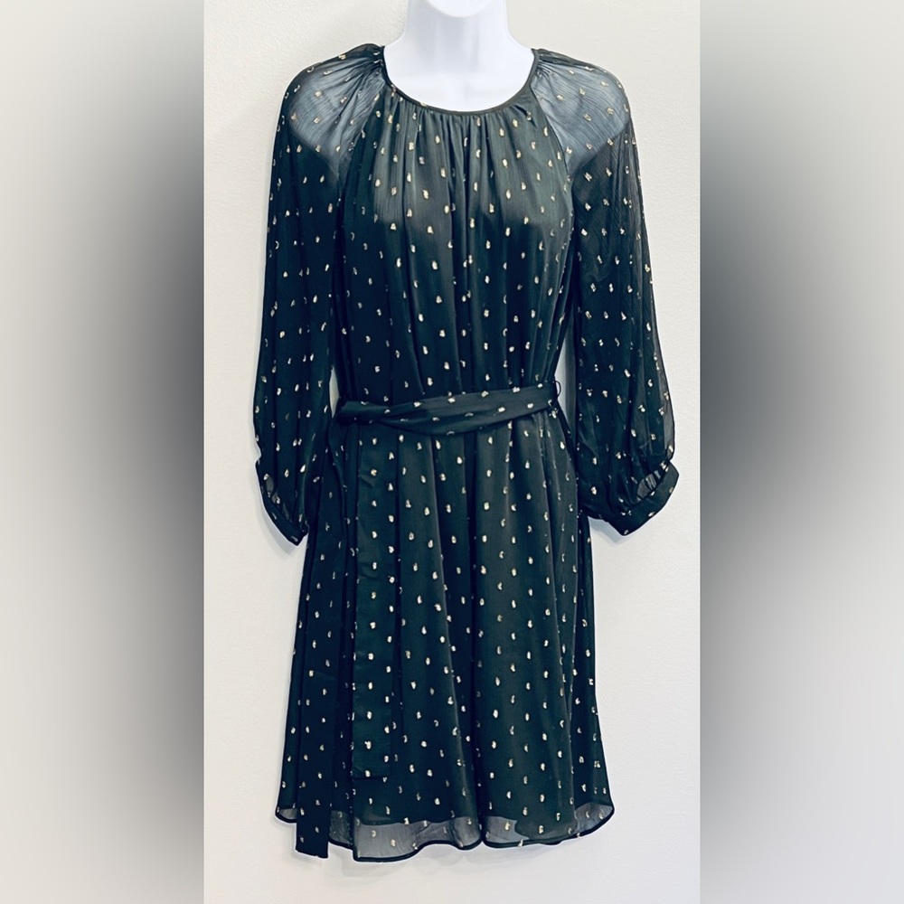 Ann Taylor Black Long Sleeve Dress with Golden Dots, Size S